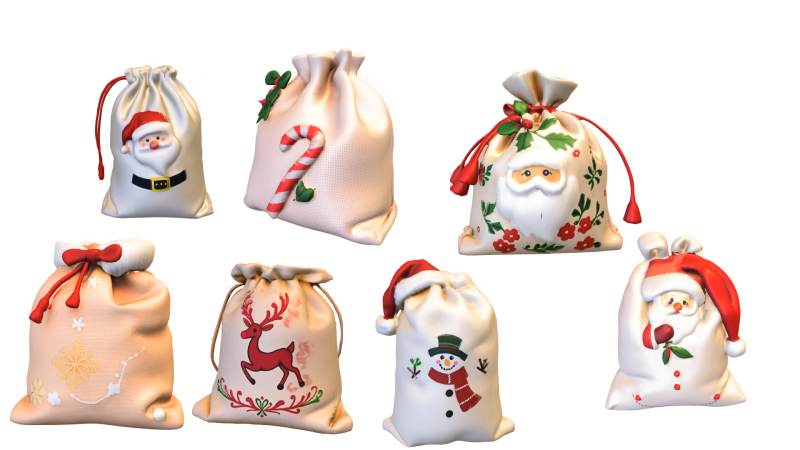 Christmas Santa Gift Bag Pack 3D Model .c4d .max .obj .3ds .fbx .stl .blend 