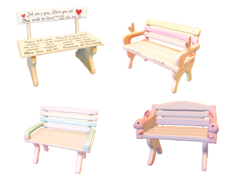 Zestaw drewnianych ławek Model 3D