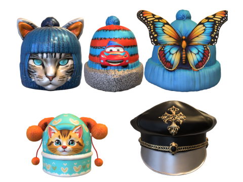 Confezione berretti vari modelli Modello 3D