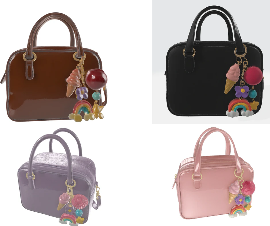 Pack Cute Handbag with Charms 3D Model .c4d .max .obj .3ds .fbx .stl .blend