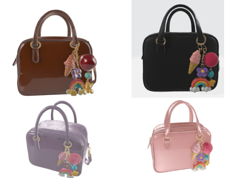 Pack joli sac &agrave; main avec breloques Modèle 3D