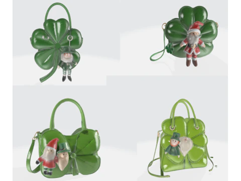 Borsa Fantasy Lucky Clover con ciondoli di Babbo Natale ed Elfo Modello 3D