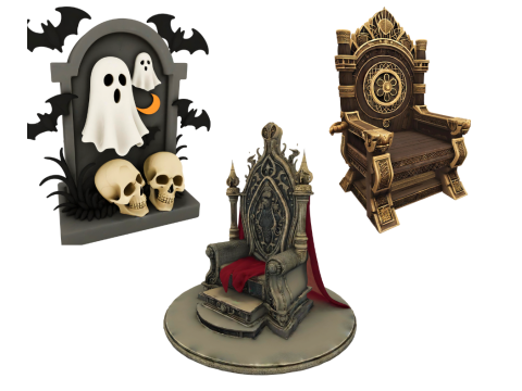 Halloween Gothic Throne Tombstone Pack 3D Model