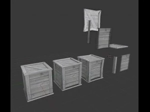 wood box with pieces for destruction effects 3D Model