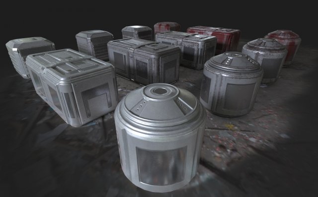 sci-fi container props game ready Modello 3D .c4d .max .obj .3ds .fbx .stl .blend 