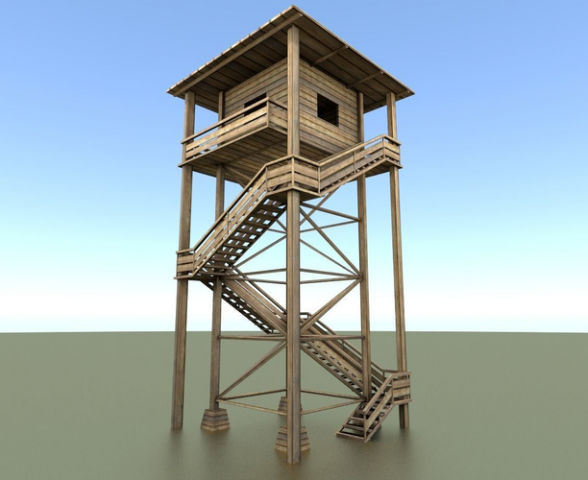 watch tower made of wood Model 3D .c4d .max .obj .3ds .fbx .stl .blend 