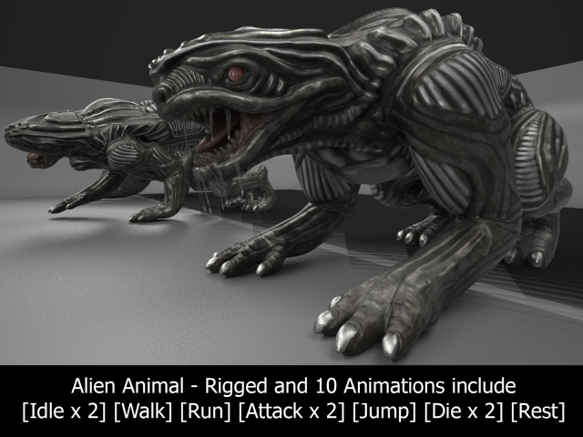 alien animal rigged and animated 3D 模型 .c4d .max .obj .3ds .fbx .stl .blend 