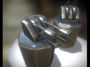 low poly laser tower with animations 3D Model