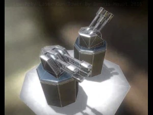low poly laser tower with animations 3D Model