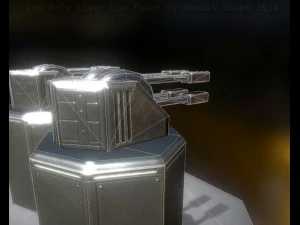 low poly laser tower with animations 3D Model