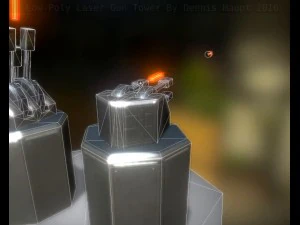 low poly laser tower with animations 3D Model
