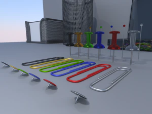 alfinetes de agulhas, clipes de papel e pacote de tachinhas Modelo 3D
