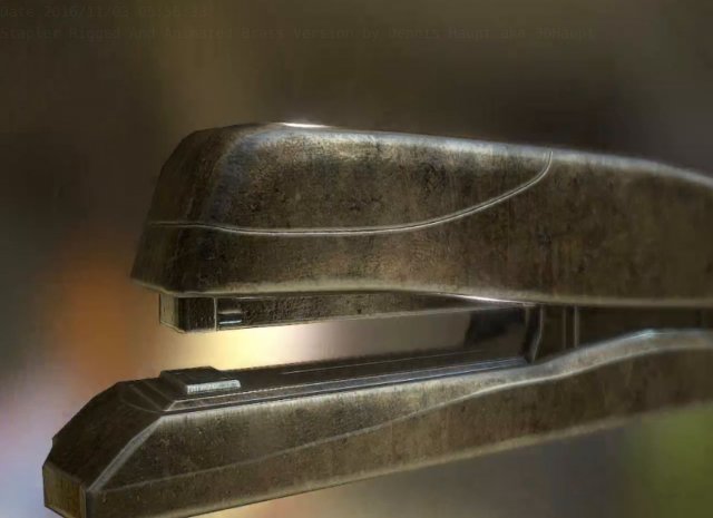 stapler rigged and animated brass version 3D 모델 .c4d .max .obj .3ds .fbx .stl .blend 