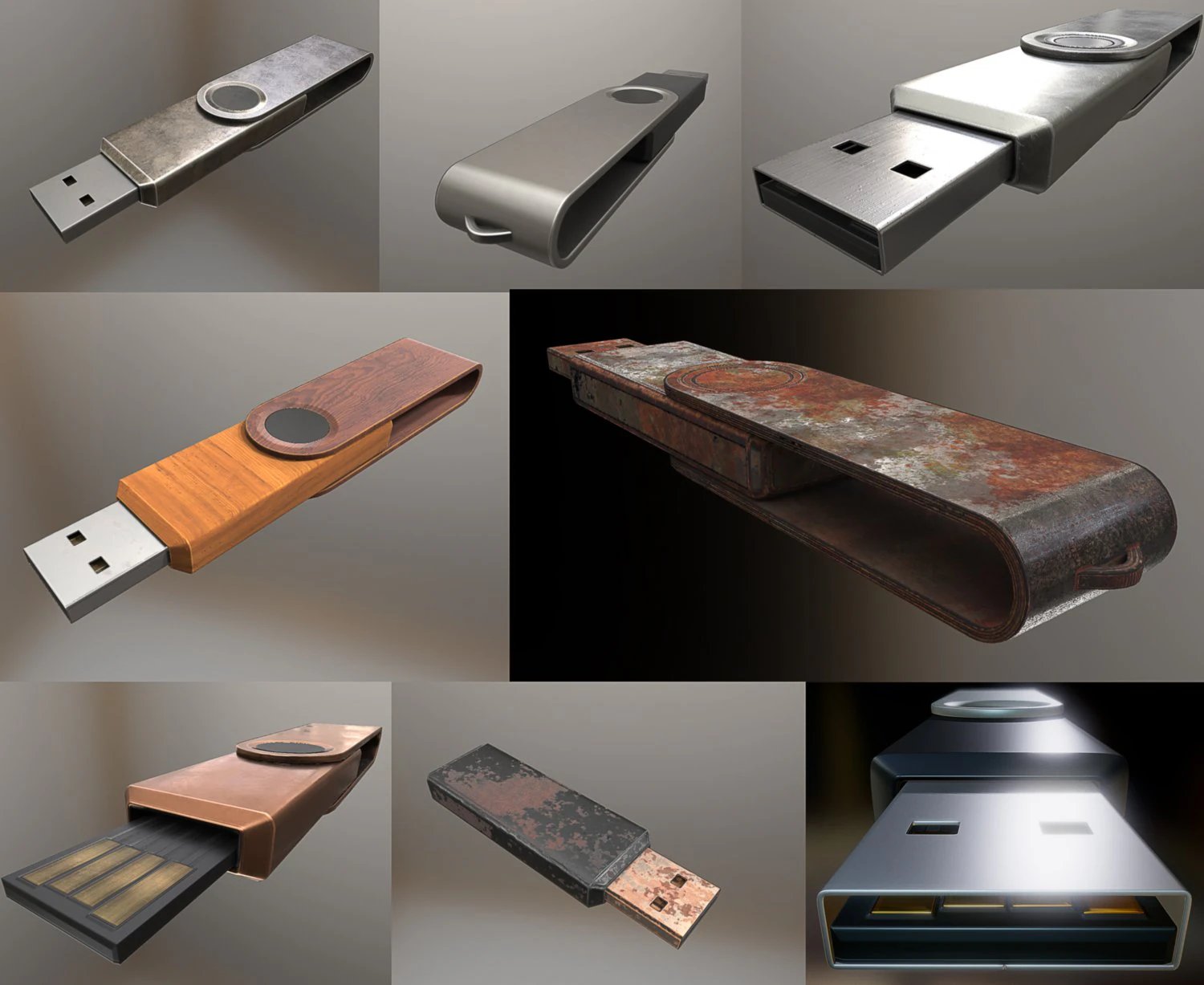 usb stick collection 3D Model .c4d .max .obj .3ds .fbx .stl .blend