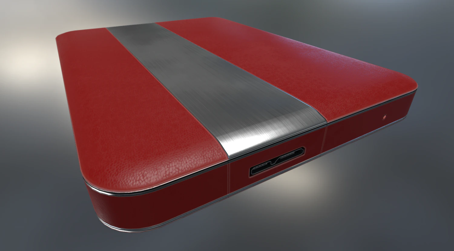external hard drive low poly red leathe version 3D Model .c4d .max .obj .3ds .fbx .stl .blend 