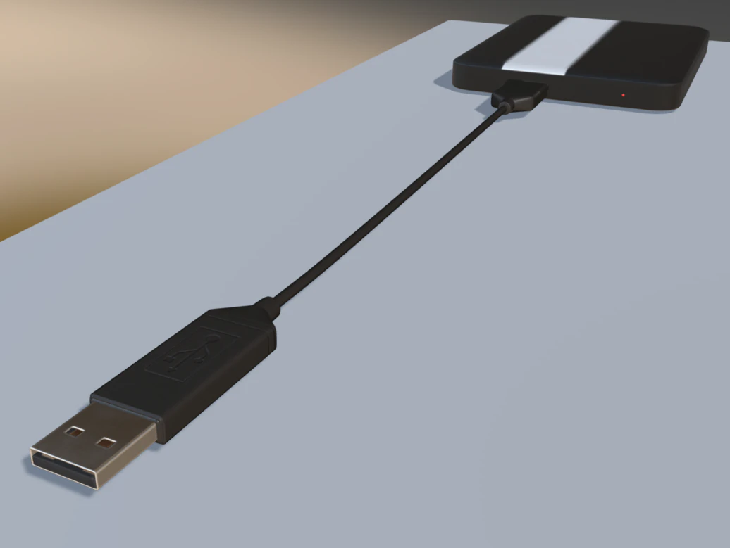 external hdd with usb cable rigged plastic version 3D Model .c4d .max .obj .3ds .fbx .stl .blend 