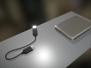 usb kablosuyla donatılmış harici hdd'nin al&uuml;minyum versiyonu 3D Model