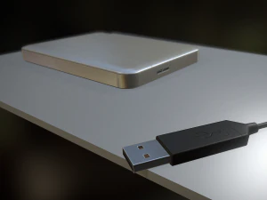 external hdd with usb cable rigged aluminium versi 3D Model