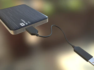 external hdd with usb cable rigged wd version 3D Model