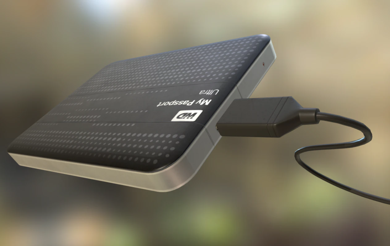 external hdd with usb cable rigged wd version 3D Model .c4d .max .obj .3ds .fbx .stl .blend 