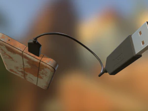 external hdd with usb cable rigged rusty version 3D Model