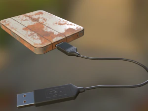 external hdd with usb cable rigged rusty version 3D Model