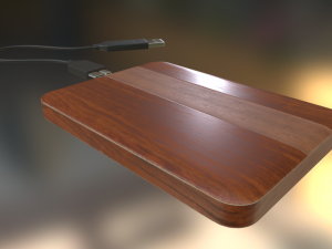 external hdd with usb cable rigged wood version 3D Model