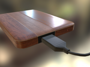 external hdd with usb cable rigged wood version 3D Model