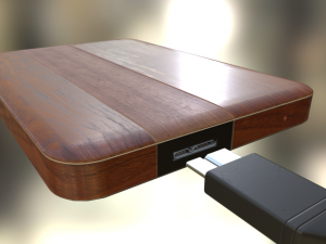 external hdd with usb cable rigged wood version 3D Model