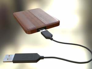 external hdd with usb cable rigged wood version 3D Model