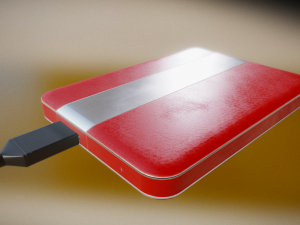 external hdd with usb cable rigged red leathe 3D Model