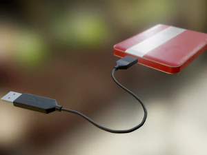 external hdd with usb cable rigged red leathe 3D Model