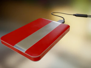 external hdd with usb cable rigged red leathe 3D Model