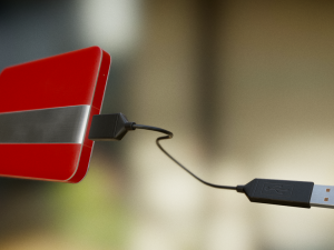external hdd with usb cable rigged red leathe 3Dモデル