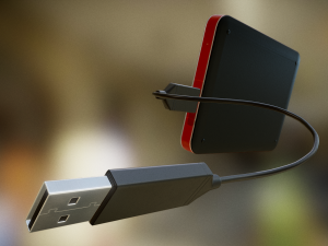 external hdd with usb cable rigged red leathe 3Dモデル