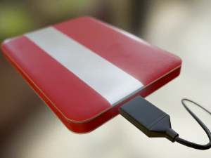 external hdd with usb cable rigged red leathe 3D Model