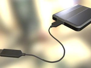 external hdd with usb cable rigged dark silver 3D Model
