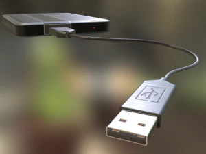 external hdd with usb cable rigged dark silver 3D Model