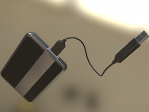 external hdd with usb cable rigged dark silver Modelo 3D