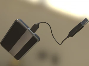 external hdd with usb cable rigged dark silver 3D Model
