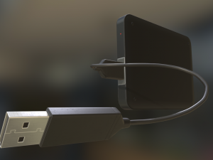 external hdd with usb cable rigged dark silver Modelo 3D