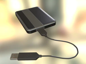 external hdd with usb cable rigged dark silver 3D Model