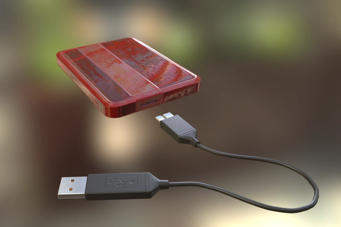 external hdd with usb cable rigged bloody version 3D Model .c4d .max .obj .3ds .fbx .stl .blend 