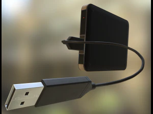 external hdd with usb cable rigged wood metal 3D Model