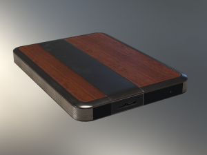 external hdd with usb cable rigged wood metal 3D-Modell