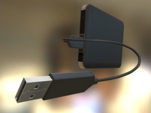external hdd with usb cable rigged wood metal 3D-Modell