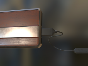 external hdd with usb cable rigged wood metal 3D-Modell