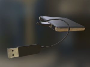 external hdd with usb cable rigged wood metal 3D-Modell