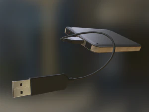 external hdd with usb cable rigged wood metal 3D Model