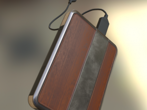 external hdd with usb cable rigged wood metal 3D-Modell
